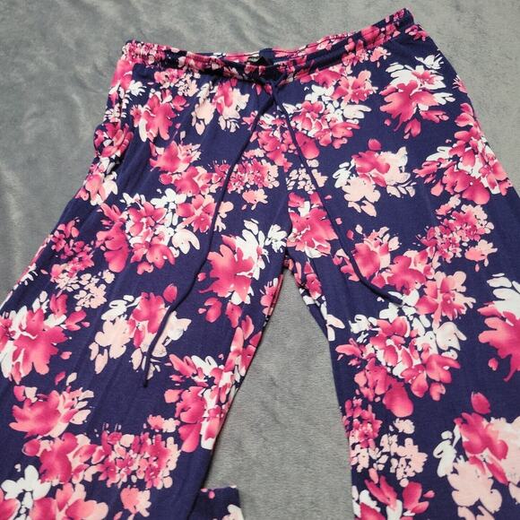 Midnight Pant Womens Medium Floral Blue Pink Straight Comfort Stretch Pull On M - Picture 11 of 12